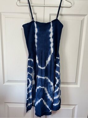 Navy Tie-Dye Smocked Mini Dress